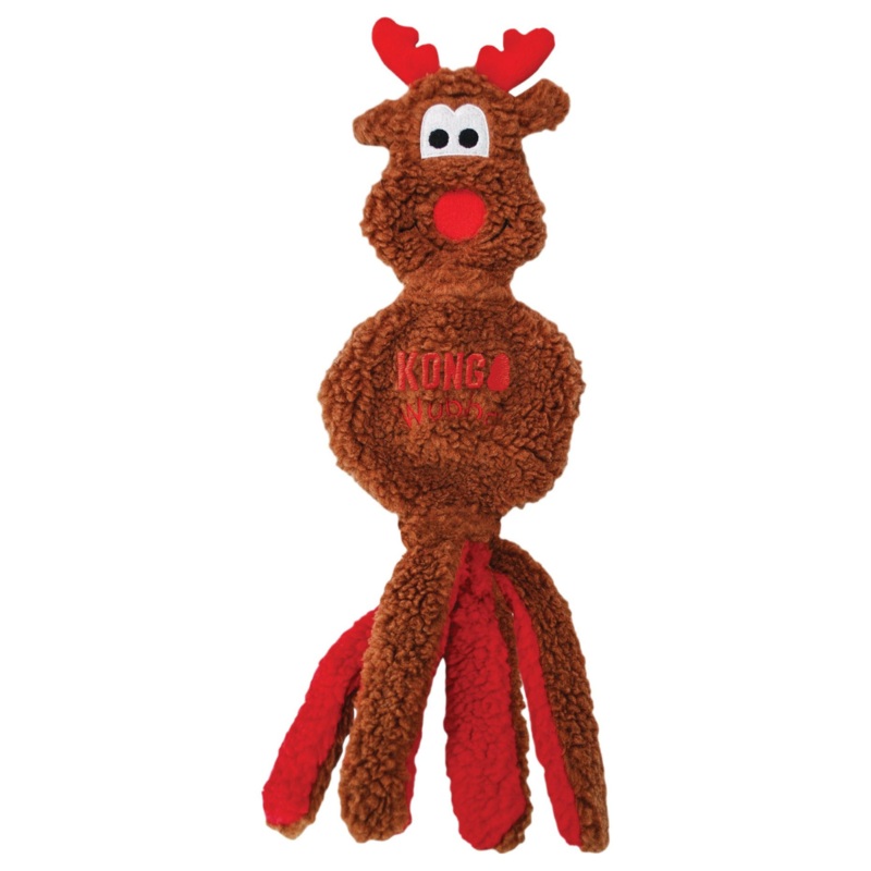 KONG Holiday Wubba Flatz Reindeer Dog Toy, Large