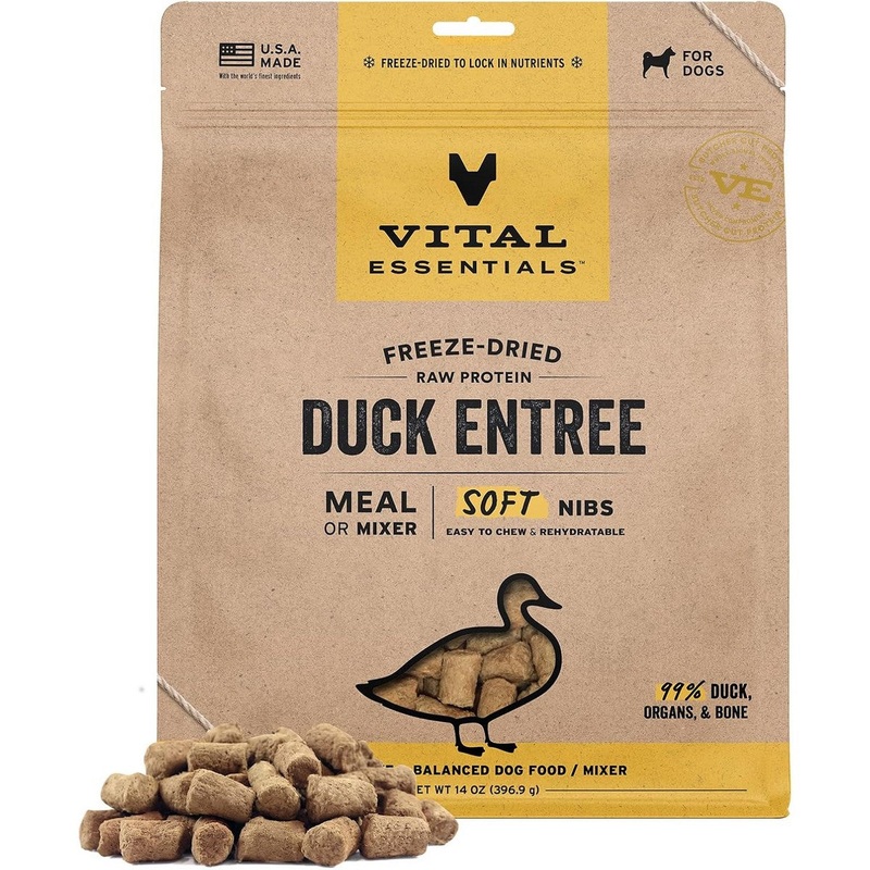 Vital Essentials Freeze Dried Soft Nibs Duck Raw Dog Food 14oz