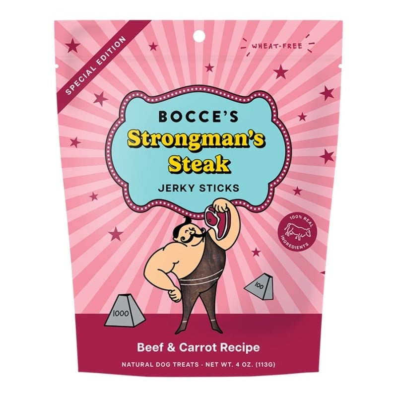 Bocce’s Strongman’s Steak Beef & Carrot Jerky Dog Treats 4oz
