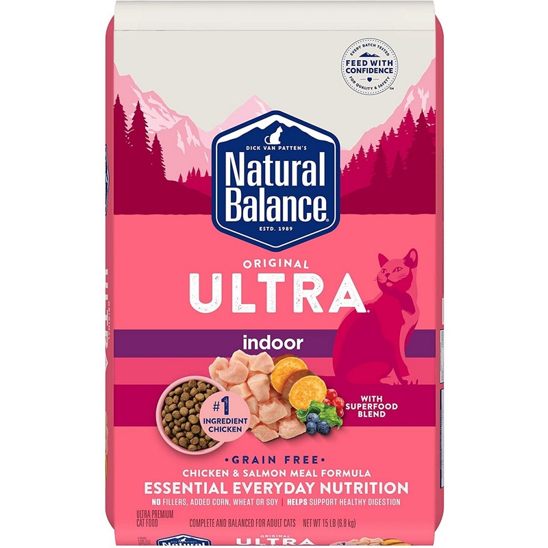 Natural Balance Ultra Indoor Grain Free Dry Cat Food – Chicken & Salmon – 15lb Bag