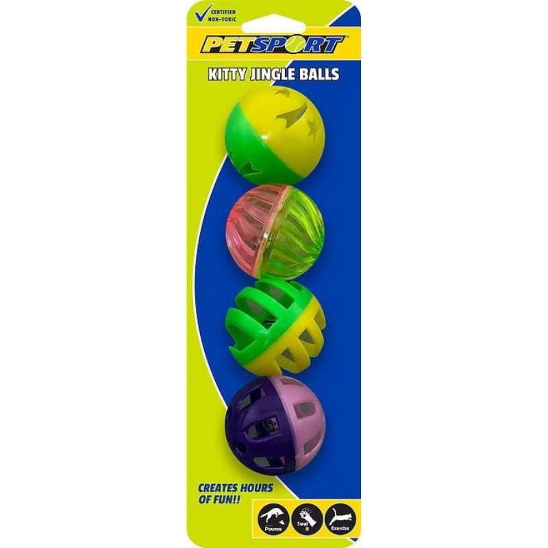 PetSport Kitty Jingle Balls 4-Pack Assorted Cat Toys