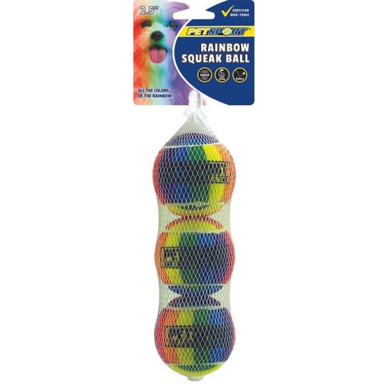 PetSport Rainbow Squeak Ball 2.5 3-Pack Dog Toys