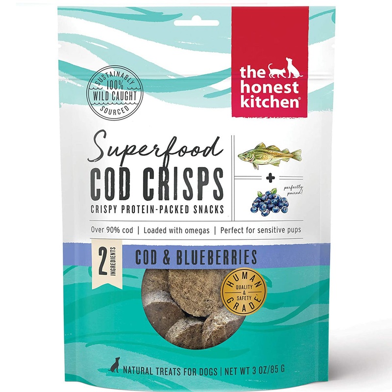 The Honest Kitchen Superfood Dog Treats – Cod Crisps & Blueberry – 3oz Pouch