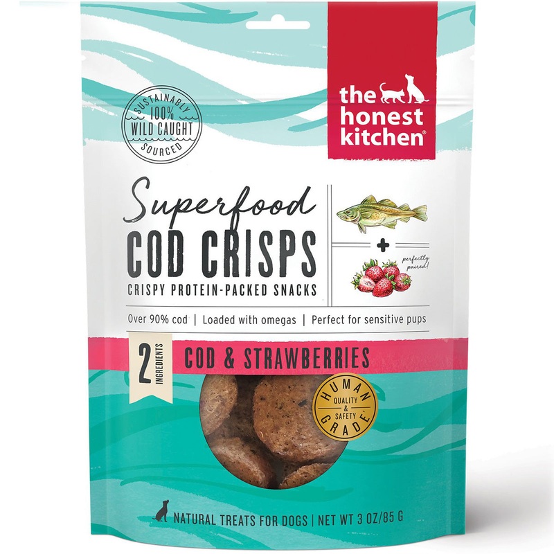 The Honest Kitchen Superfood Dog Treats – Cod Crisps & Strawberry – 3oz Pouch