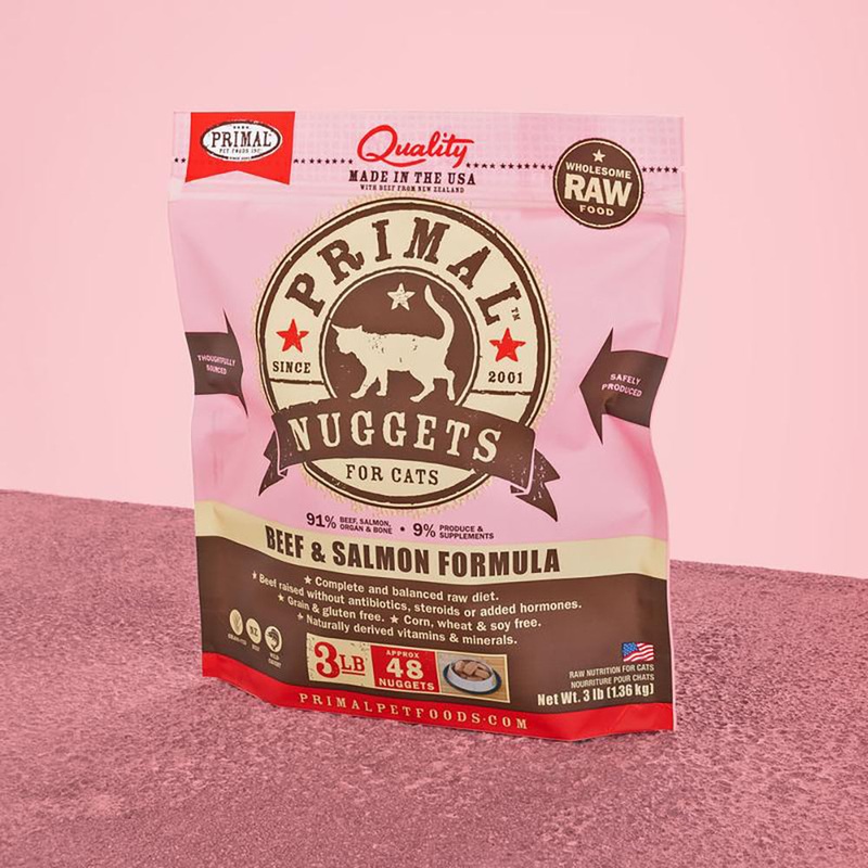 Primal Raw Frozen Nuggets Beef & Salmon Formula Cat Food 3lb