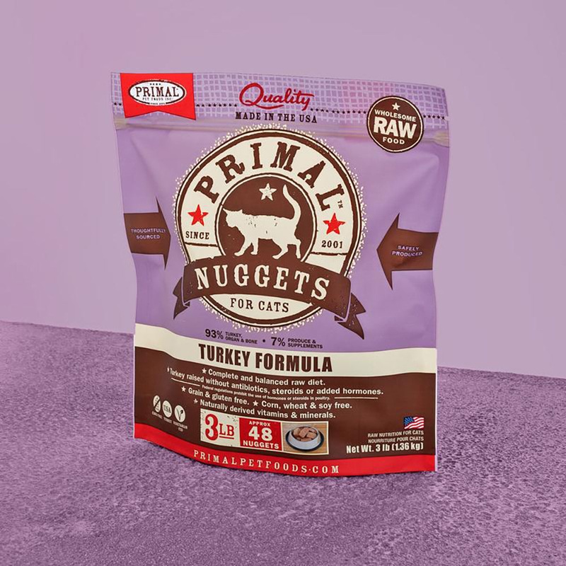 Primal Raw Frozen Nuggets Turkey Formula Cat Food 3lb
