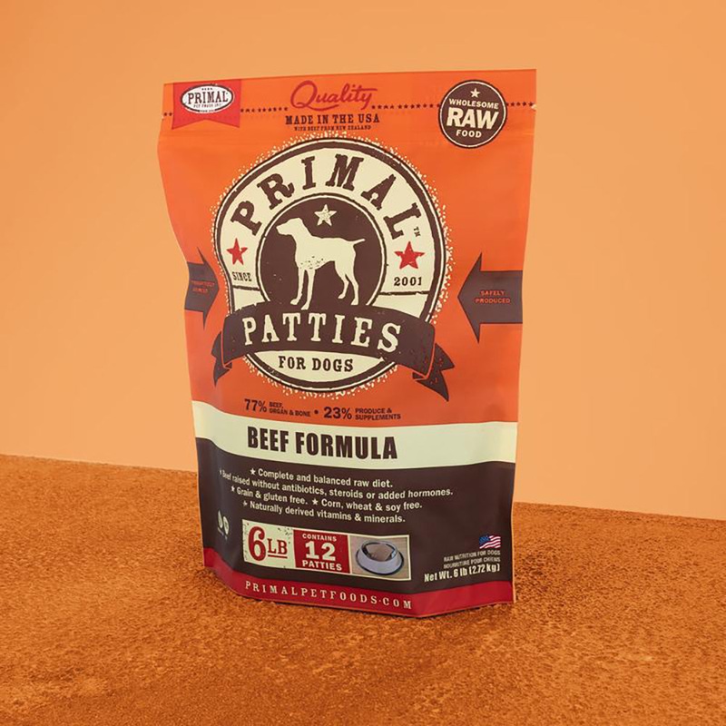 Primal Raw Frozen Patties Beef Formula Dog Food 6lb