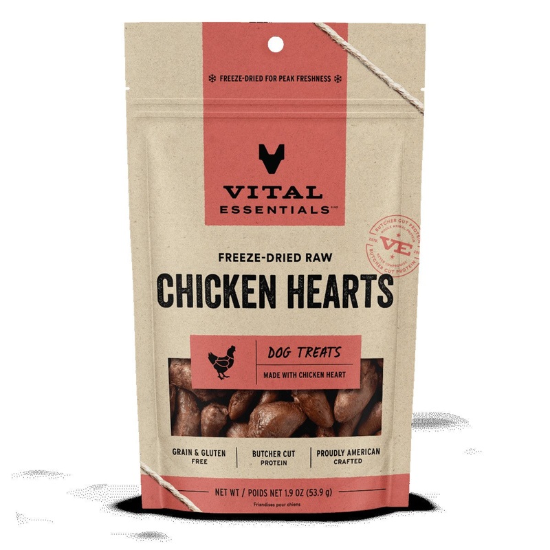 Vital Essentials Freeze-Dried Chicken Hearts Dog Treats 1.9 oz