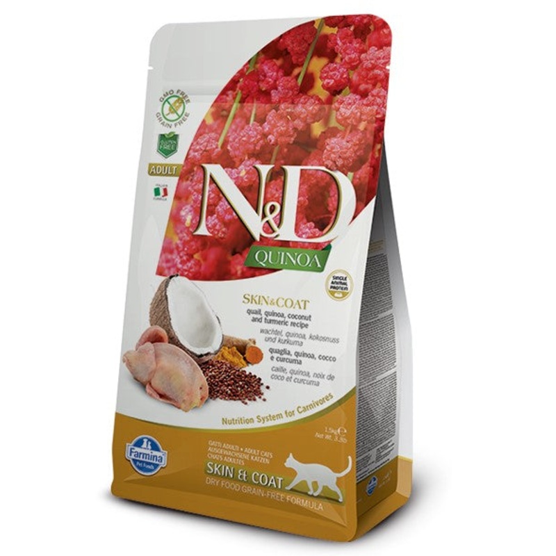 Farmina N&D Quinoa Functional Skin & Coat Dry Cat Food – Quail, Quinoa, Coconut & Tumeric – 3.3lb