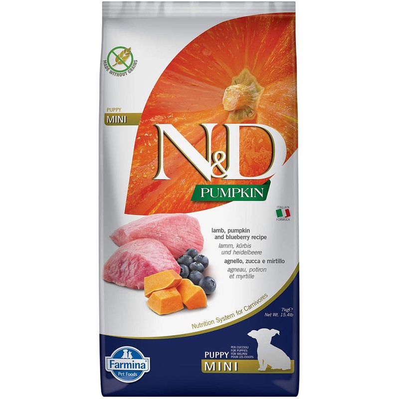 Farmina N&D Pumpkin Grain-Free Puppy Dry Dog Food – Lamb & Blueberry, Mini Kibble – 15.4lb