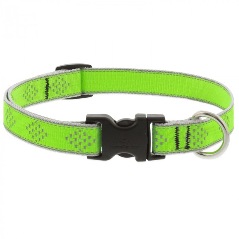 Lupine Adjustable Dog Collar 3/4 Wide X 9-14 Neck Size High Lights Green Diamond