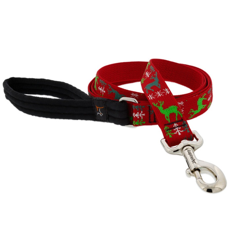 Lupine Dog Leash 1 Wide 4′ Length Happy Holiday Red
