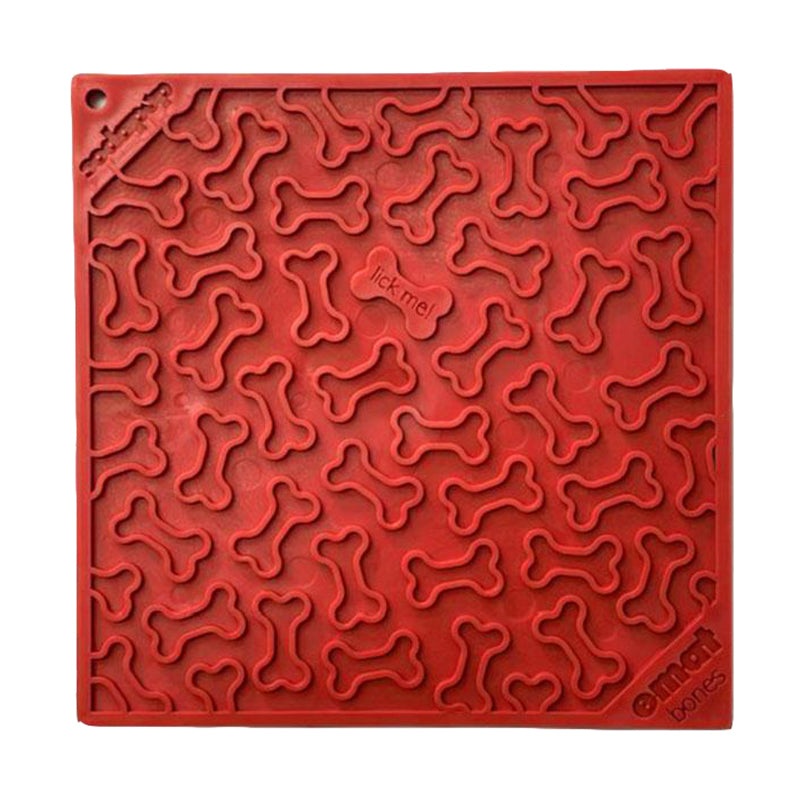 SodaPup Bones Design Emat Enrichment Red Lick Mat Dog Toy Large