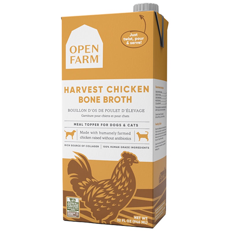 Open Farm Cat & Dog Food Topper – Harvest Chicken Bone Broth – 32oz Bottle