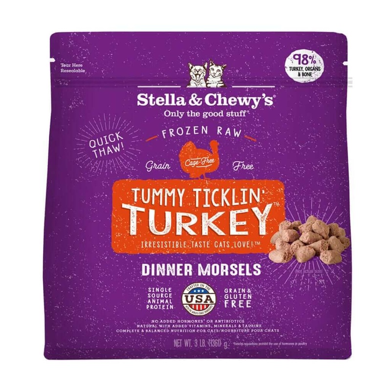 Stella & Chewy’s Dinner Morsels Frozen Raw Cat Food – Tummy TickliN Turkey – 3lb Bag