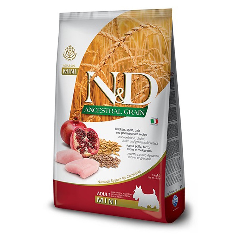 Farmina N&D Ancestral Grain Dog Dry Food – Chicken & Pomegranate, Mini Kibble – 15.4lb
