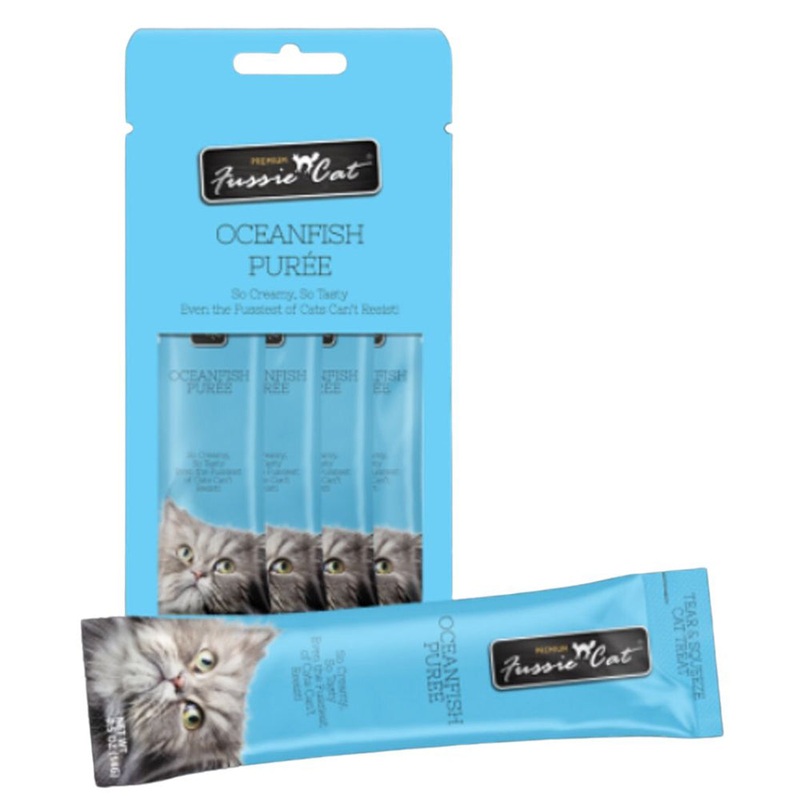 Fussie Cat Ocean Fish Puree Lickable Cat Treats 4 Pk
