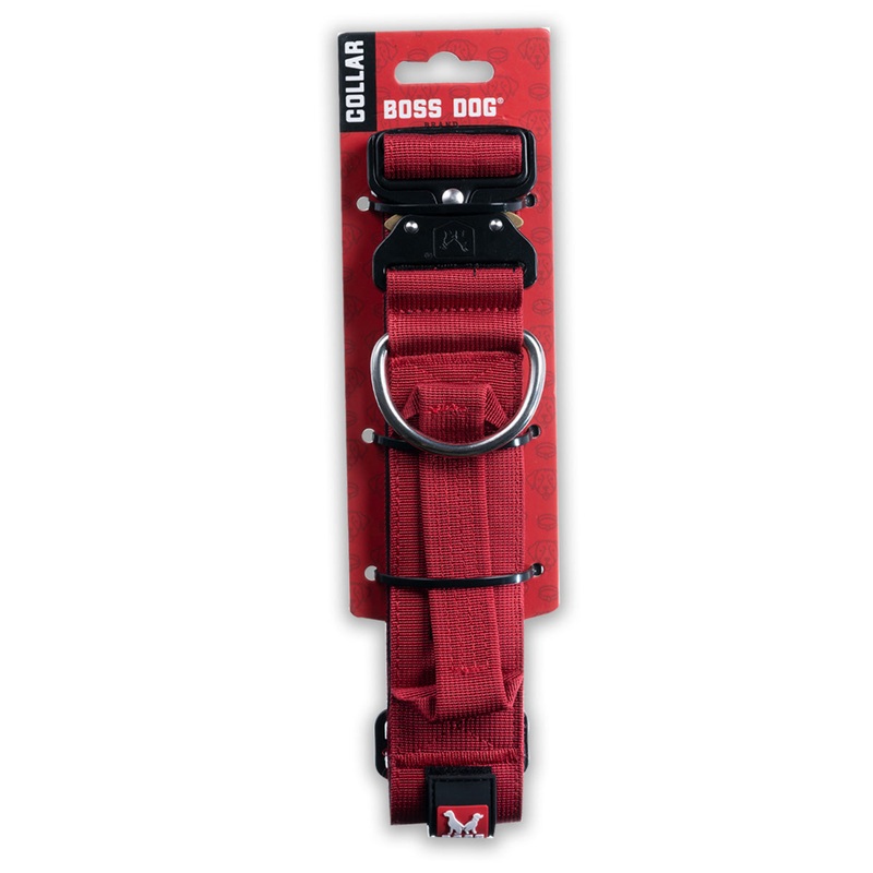 Boss Dog Tactical Collar 1.5 Wide 15-18 Medium Solid Red