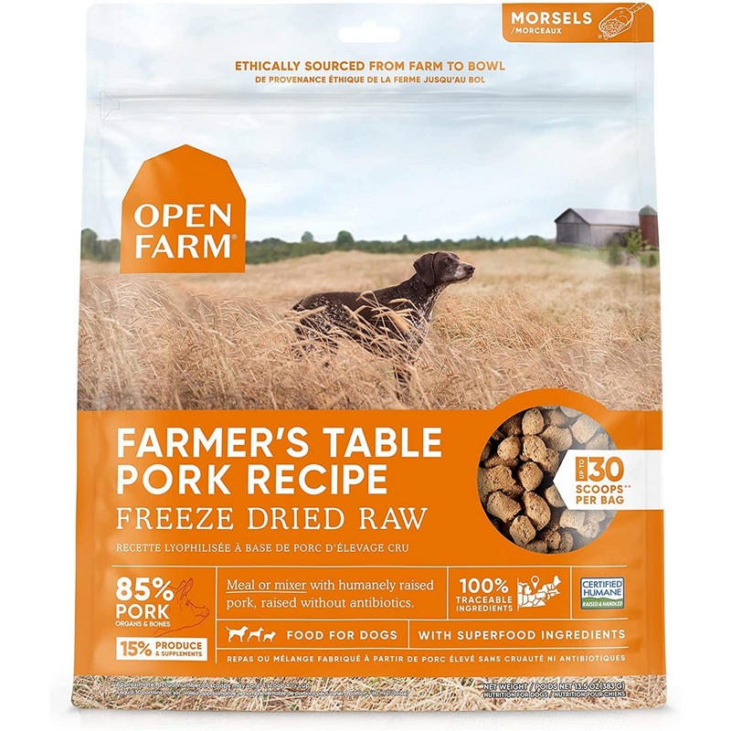 Open Farm Freeze-Dried Raw Dog Food –  Farmer’s Table Pork – 13.5oz Bag