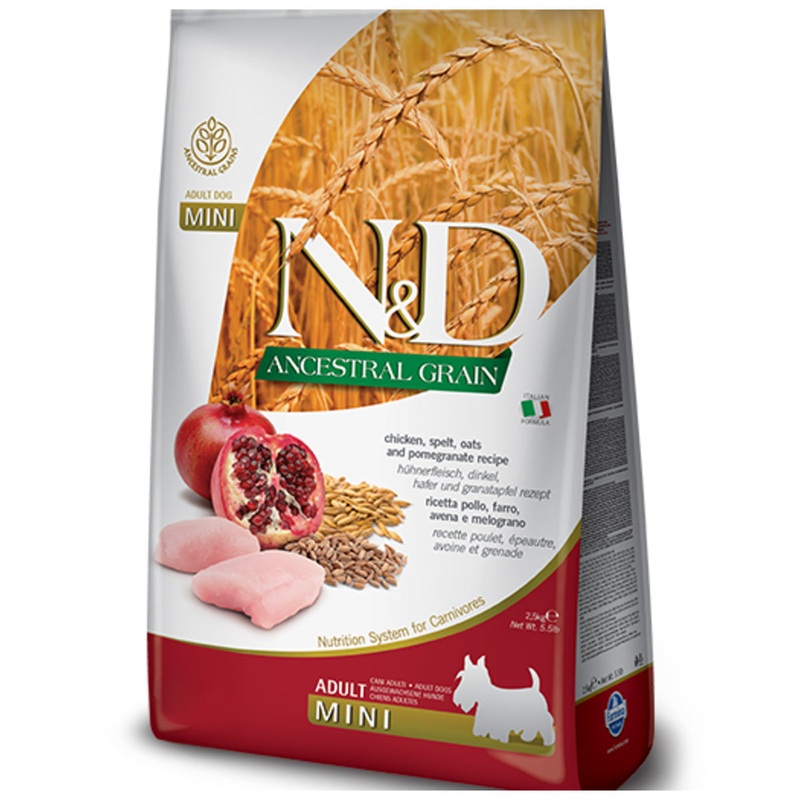 Farmina N&D Ancestral Grain Dry Dog Food – Chicken & Pomegranate, Mini Kibble – 5.5lb