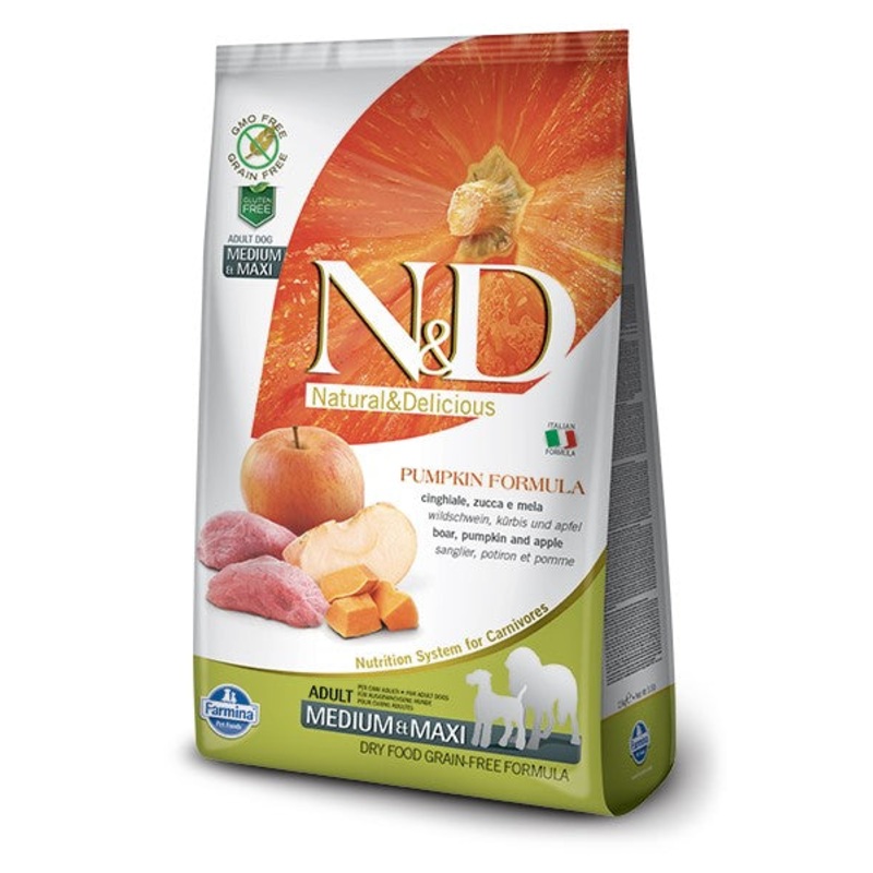 Farmina N&D Pumpkin Grain-Free Dry Dog Food – Boar & Apple, Medium/Maxi Kibble – 26.4lb Bag