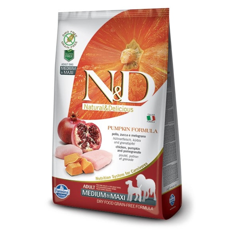 Farmina N&D Pumpkin Grain-Free Dry Dog Food – Chicken & Pomegranate, Medium/Maxi Kibble – 26.4lb