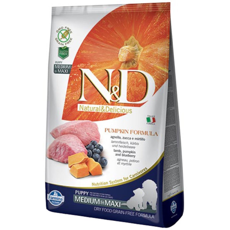 Farmina N&D Pumpkin Grain-Free Dry Dog Food – Lamb & Blueberry, Medium/Maxi Kibble – 26.4lb