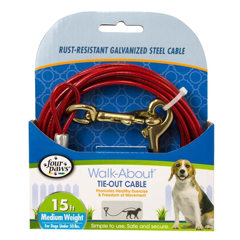 Four Paws Medium Weight Tie-Out Cable Red 15′