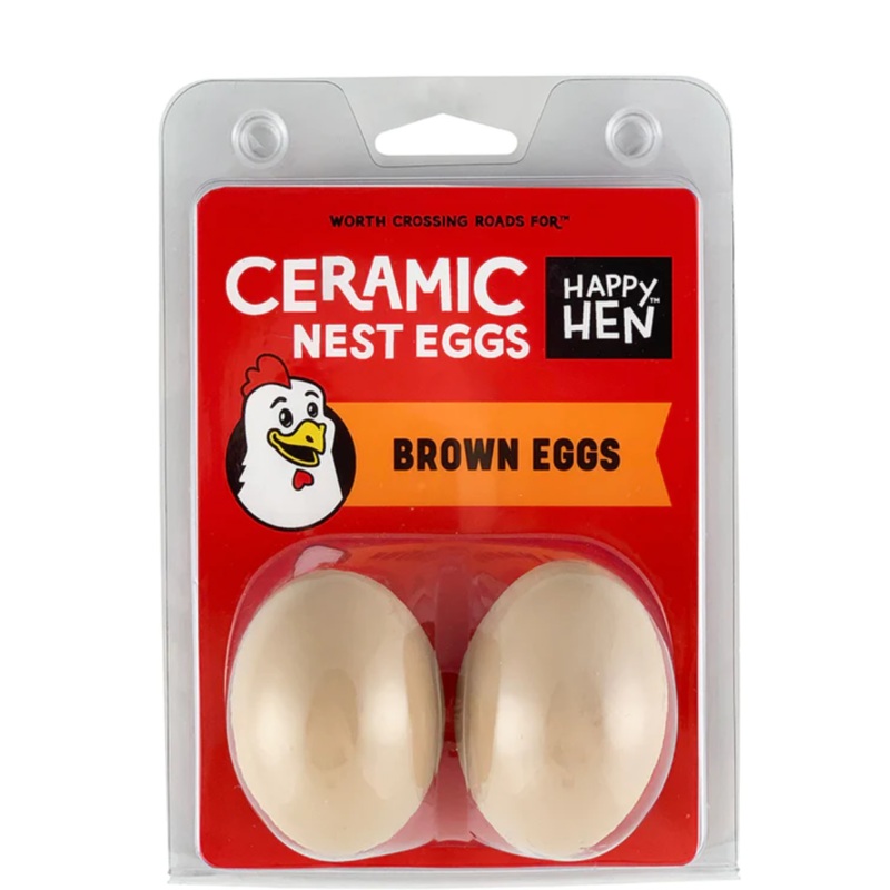 Happy Hen Treats Brown Ceramic Nest Eggs for Hens 2 Pieces