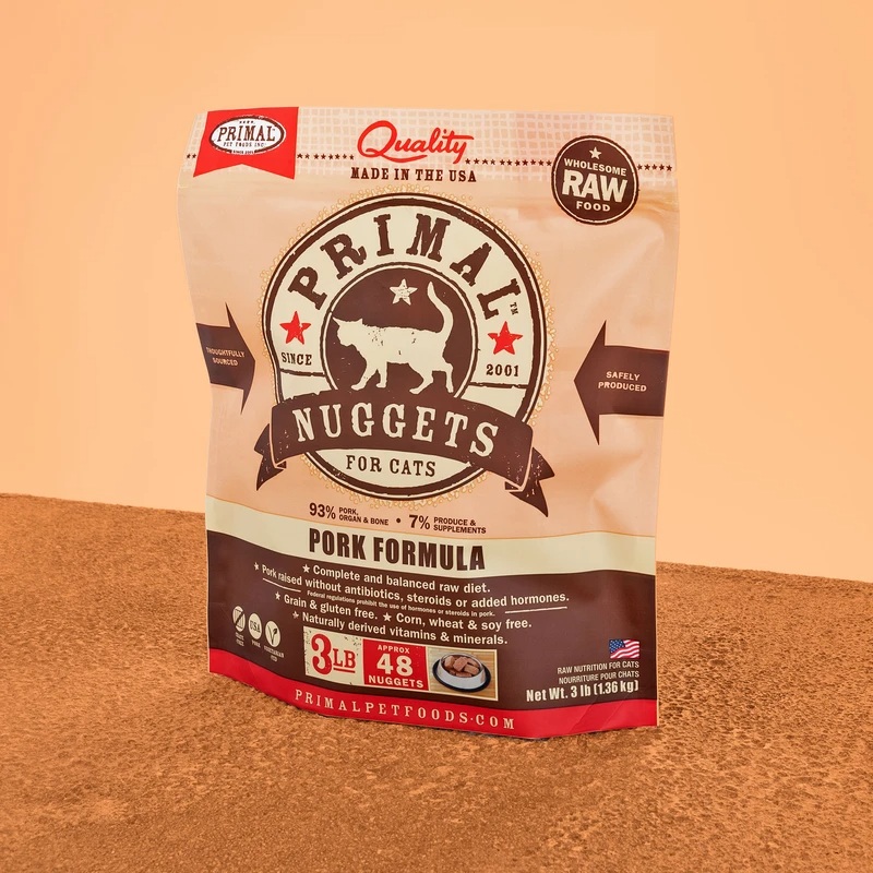 Primal Raw Frozen Nuggets Pork Formula Cat Food 3lb