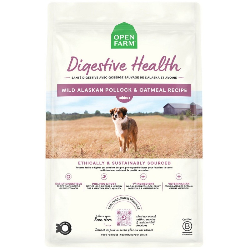 Open Farm Digestive Health Dry Dog Food – Pollock & Oatmeal – 4lb Bag