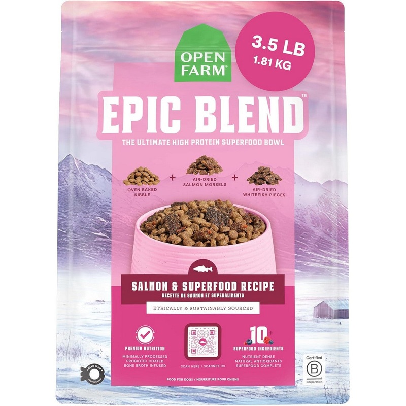 Open Farm Epic Blend Dry Dog Food – Salmon & Superfood – 3.5lb Bag