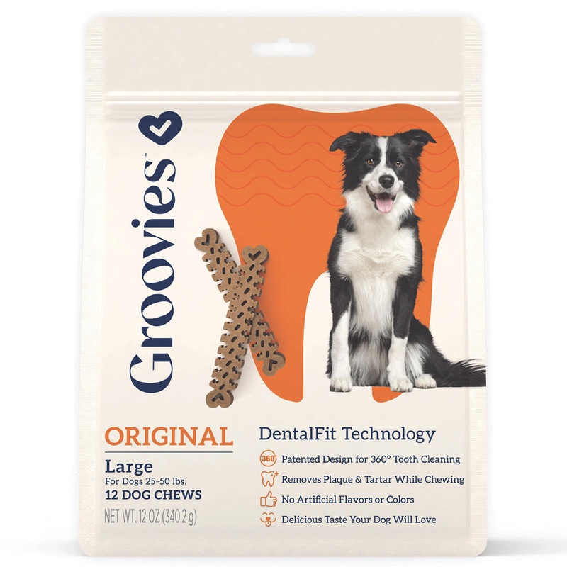 Groovies Dog Dental Chews 12oz Large – For Dogs 25-50 lb