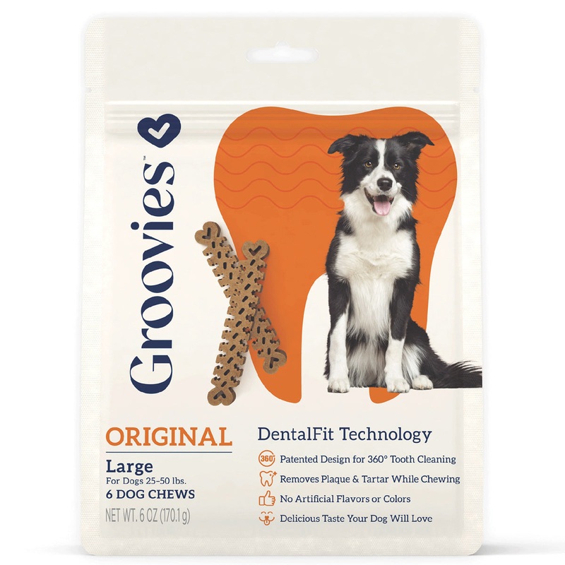 Groovies Dog Dental Chews 6oz Large For Dogs 25-50 lb