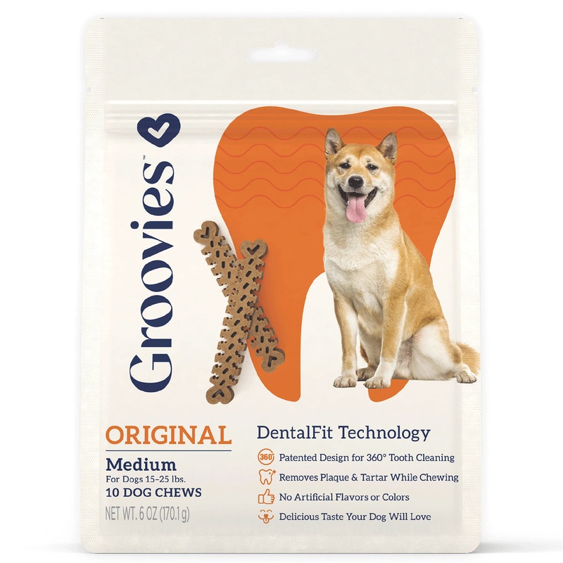 Groovies Dog Dental Chews 6oz Medium For Dogs 15-25 lb