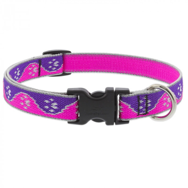 Lupine Adjustable Dog Collar 3/4 Wide X 9-14 Neck Size High Lights Pink Paws