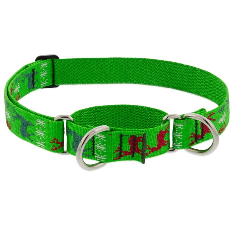 Lupine Martingale Training Dog Collar 1 Wide 19-27 Neck Size Happy Holidays Green
