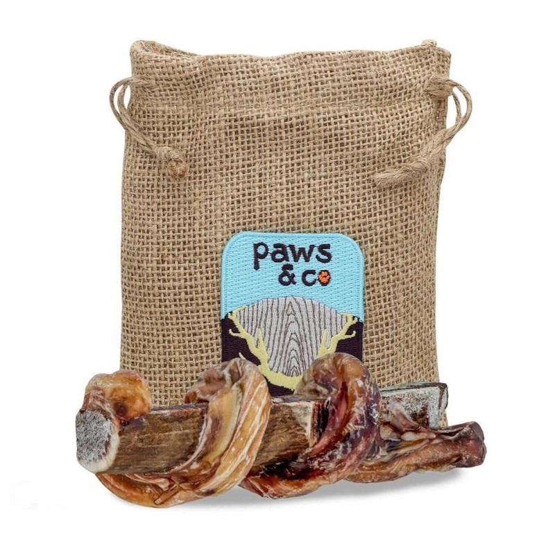 Paws & Co Bully Stick Wrapped Split Elk Antler Chews Small Medium Dogs 5.25