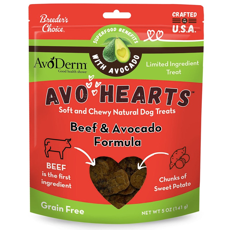 Avoderm AvoHearts Soft & Chewy Dog Treats – Beef & Avocado – 5oz Bag