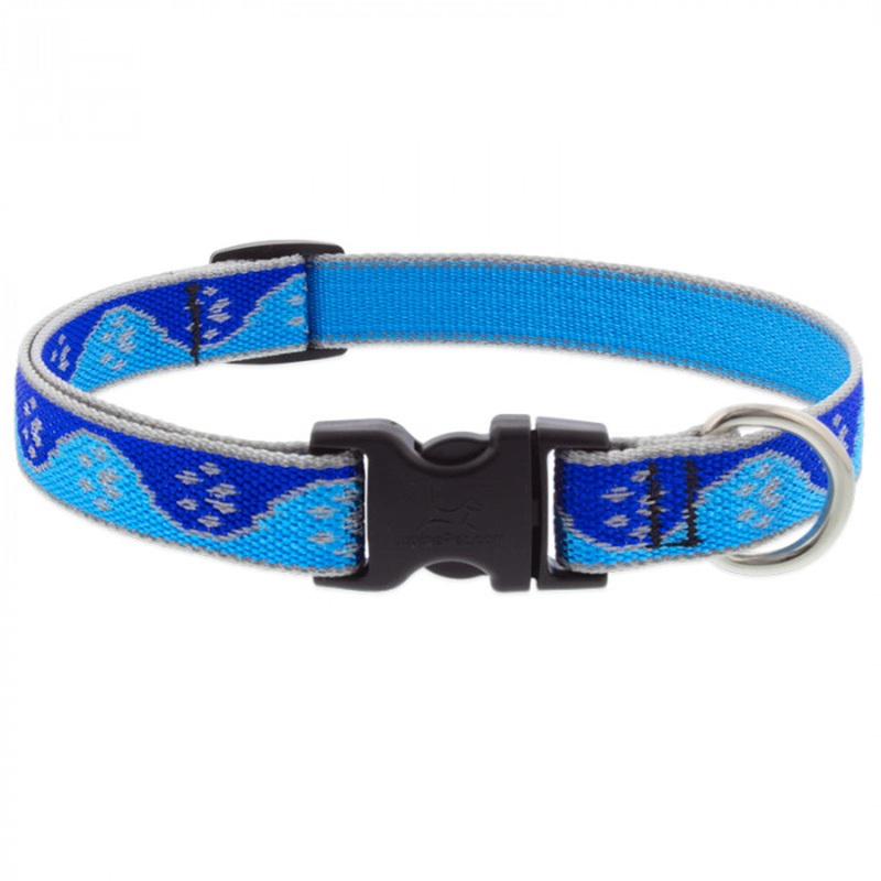 Lupine Adjustable Dog Collar 3/4 Wide X 9-14 Neck Size High Lights Blue Paws
