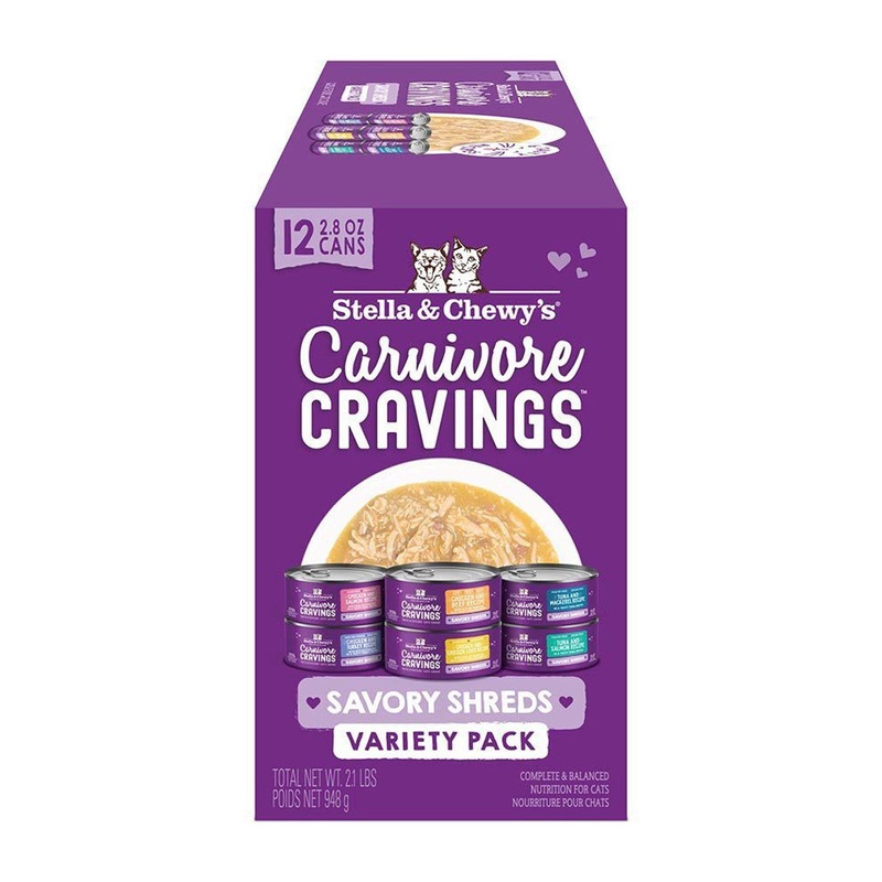 Stella & Chewy’s Carnivore Cravings Savory Shreds Wet Cat Food – Variety Pack – 12 2.8oz Cans