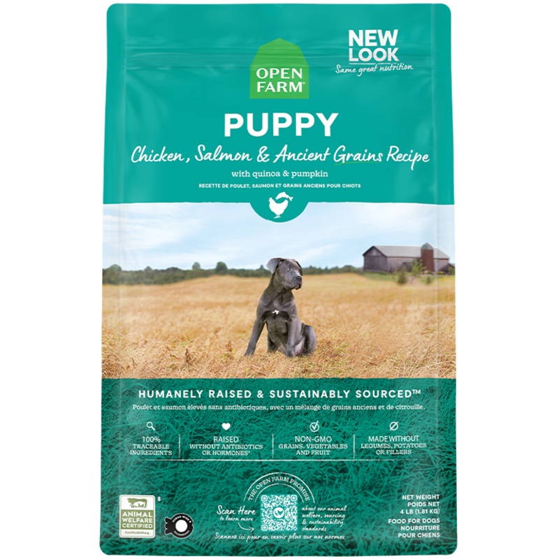 Open Farm Ancient Grains Puppy Dry Dog Food – Chicken, Salmon, & Ancient Grains – 4lb Bag