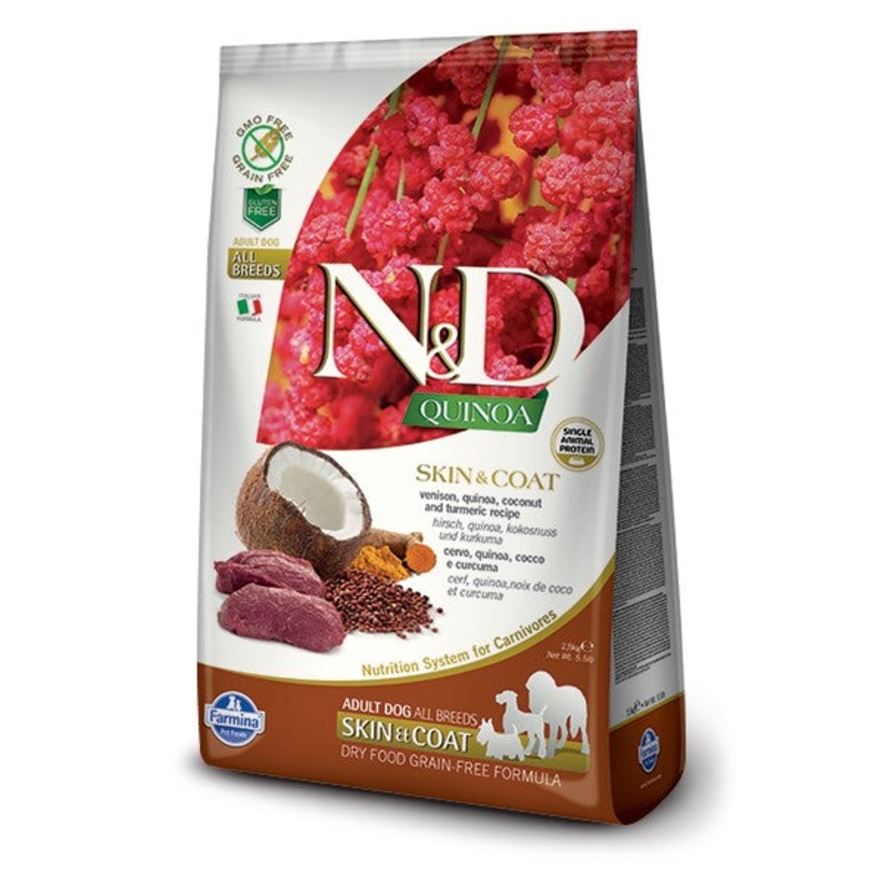 Farmina N&D Quinoa Functional Skin & Coat Dry Dog Food – Venison, Quinoa, Coconut & Turmeric – 15.4lb