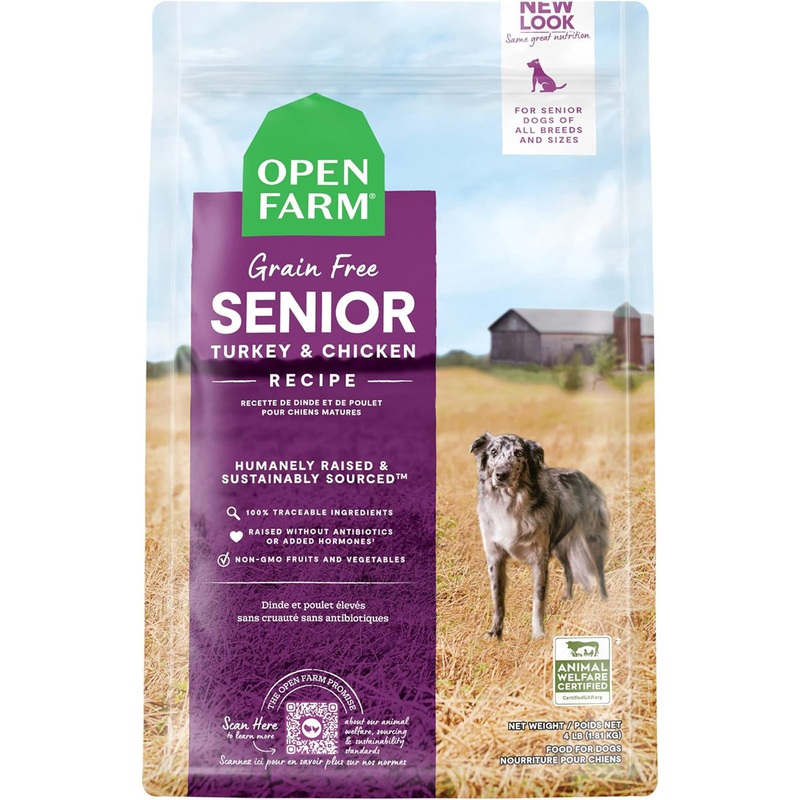 Open Farm Grain-Free Senior Dry Dog Food – Turkey & Chicken – 4lb Bag