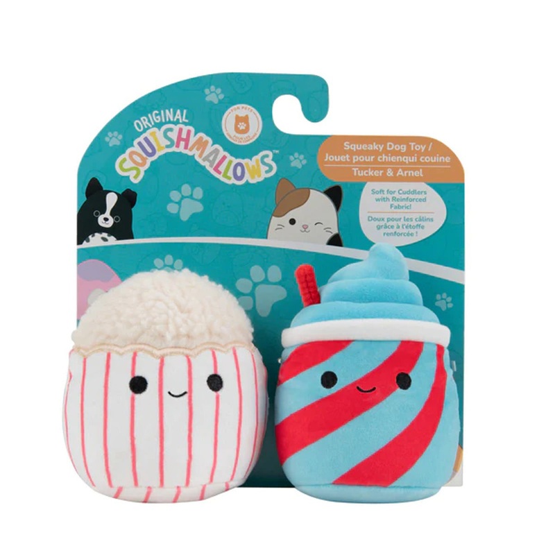 Squishmallows Squeaky Plush 2-Pack Snacks Tucker & Arnel Dog Toys