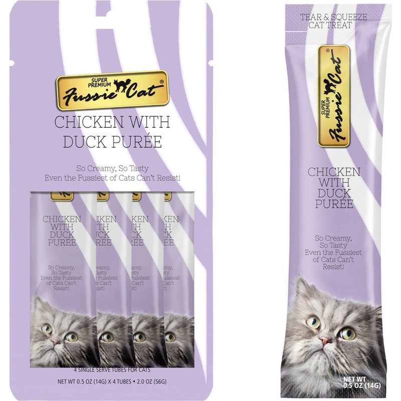 Fussie Cat Chicken Duck Puree Lickable Cat Treats 0.5oz 4Pk