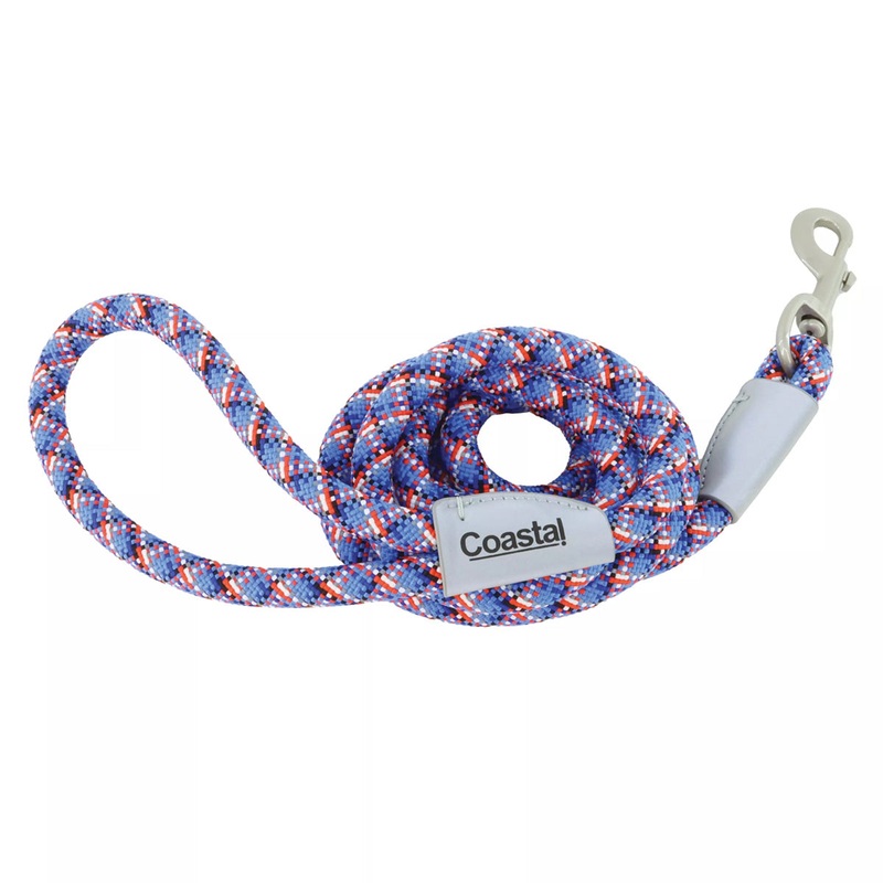 Coastal Pro Active Woven Reflective Rope Leash 1 x 6′ Cobalt Crossed
