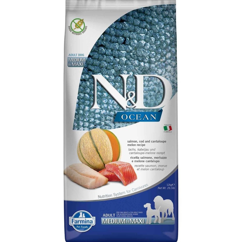 Farmina N&D Ocean Grain-Free Dry Dog Food – Salmon, Cod, & Cantaloupe, Medium/Maxi Kibble – 26.4lb