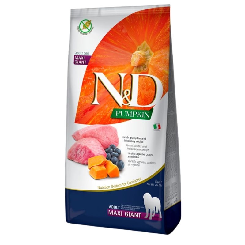 Farmina N&D Pumpkin Grain-Free Dry Dog Food – Lamb & Blueberry Maxi/Giant Kibble – 26.4lb