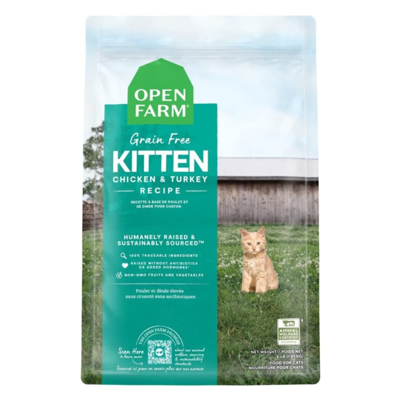 Open Farm Grain-Free Dry Cat Food – Kitten Formula – Chicken & Turkey – 2lb Bag
